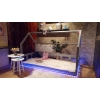Łóżko domek z barierkami Bella w stylu skandynawskim LED, Bluetooth